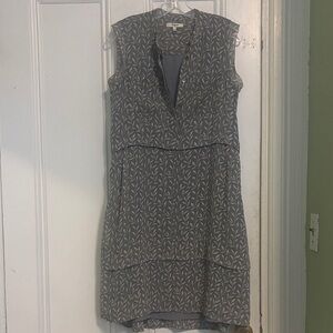 Madewell High-Low Dress in Gray Leaf Pattern